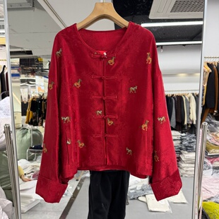 2026年春装新款流行女装国风外套小马图案刺绣圆领新中式洋气减龄