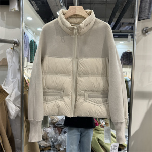 2023年冬装新款流行女装羽绒服外套双面羊绒拼接修身显瘦洋气减龄