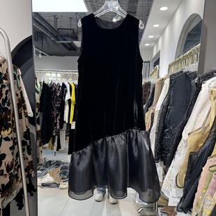 背心连衣裙拼接裙摆修身 2025年夏装 真丝丝绒无袖 流行女装 显瘦 新款