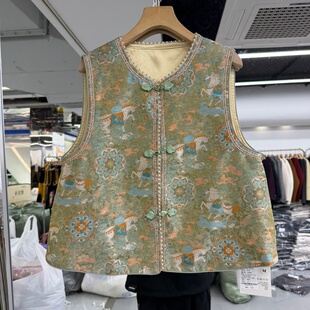 2026年早春新款流行女装新中式马夹小马图案提花蕾丝花边洋气减龄