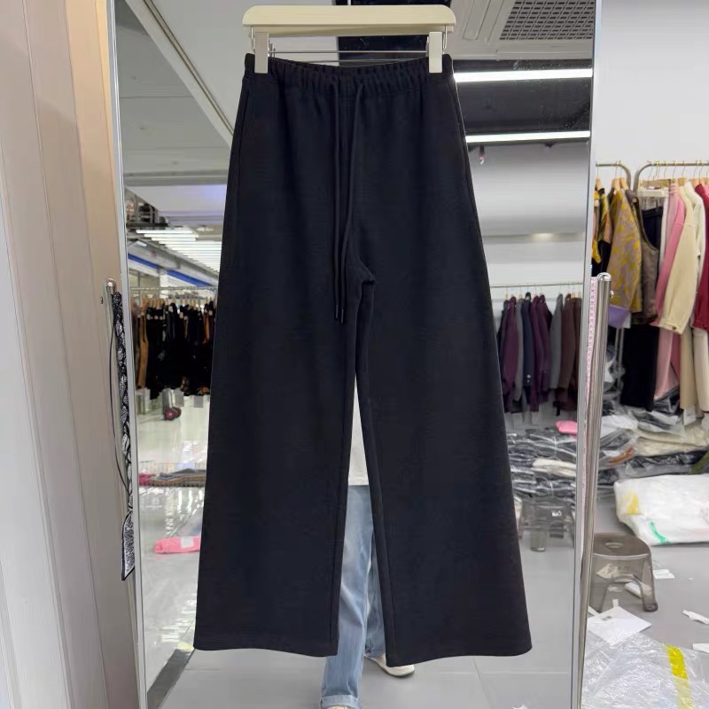 2025年秋装新款流行女装卫裤松紧腰抽绳系带直筒裤百搭显瘦羊毛裤
