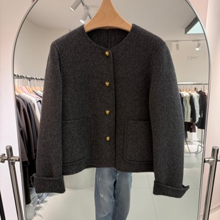 小个子短款双面羊绒大衣外套2025年秋冬新款金属扣修身显瘦牦牛绒