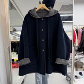 山羊绒手工双面羊绒大衣2025年秋冬新款 饰宽松版 女装 连帽领飘带装