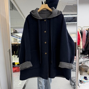 饰宽松版 连帽领飘带装 女装 山羊绒手工双面羊绒大衣2025年秋冬新款