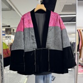 女装 香云纱撞色真丝丝绒夹棉外套棉衣2025年秋装 新款 新中式 蝙蝠袖