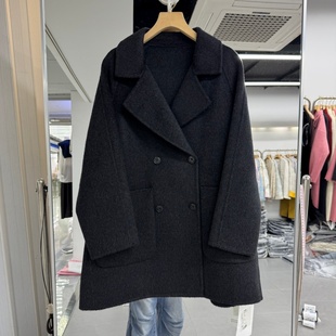 饰 领双排扣山羊绒双面羊绒大衣外套腰部扣带装 2025年秋冬新款 西装