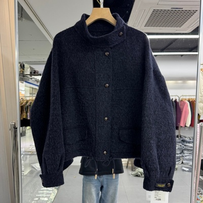 长毛苏力绵羊毛短款双面羊绒大衣外套2025年秋冬新款立领保暖显瘦