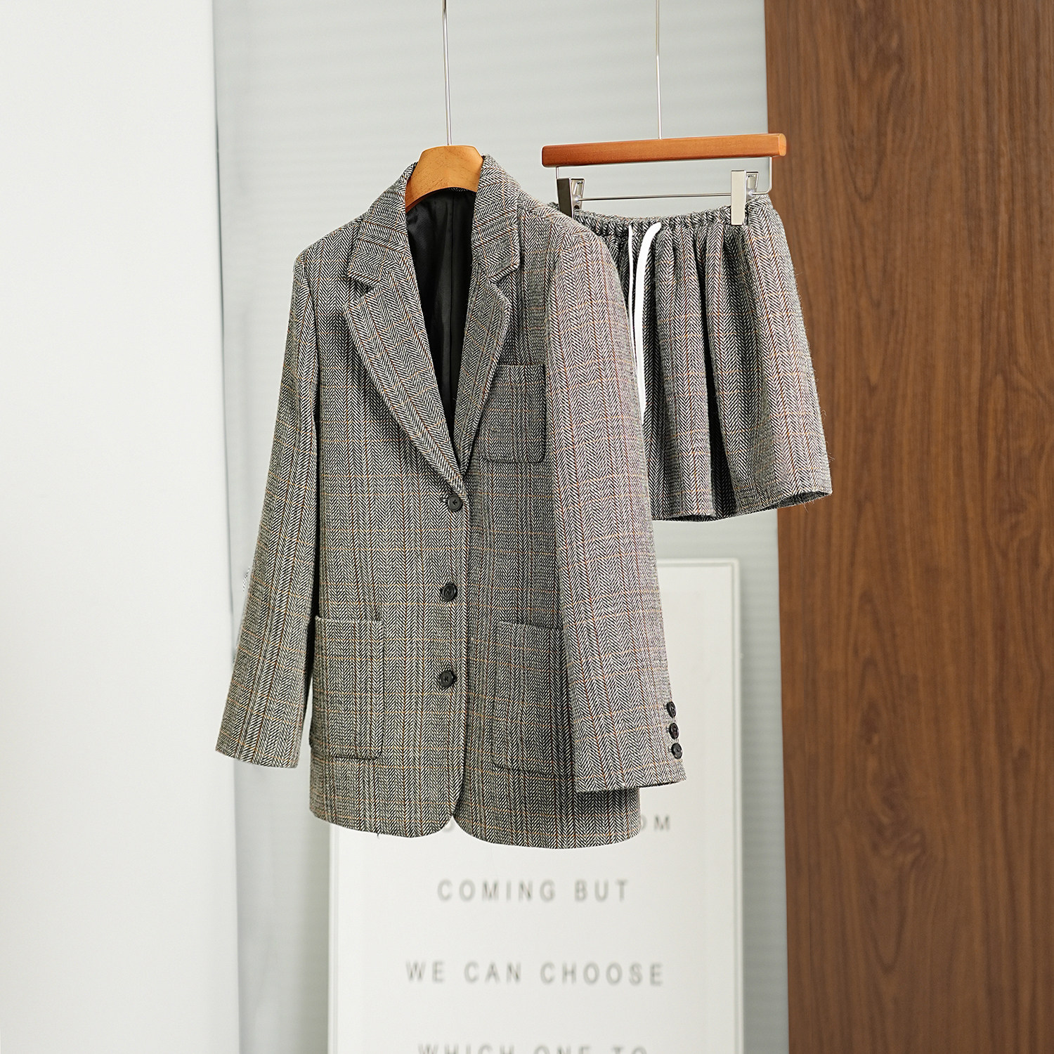 长袖柜品单排扣绵羊毛复古常规