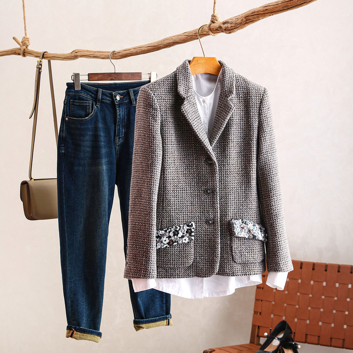 常规轻奢长袖亮片西装外套百搭