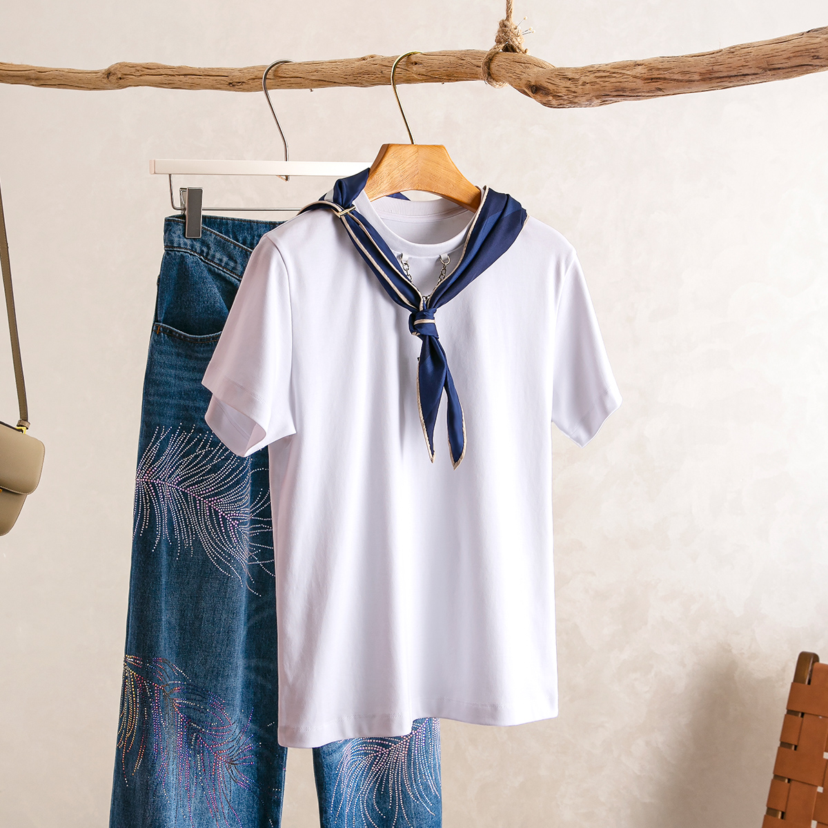 链条装饰棉质百搭减龄短袖T恤