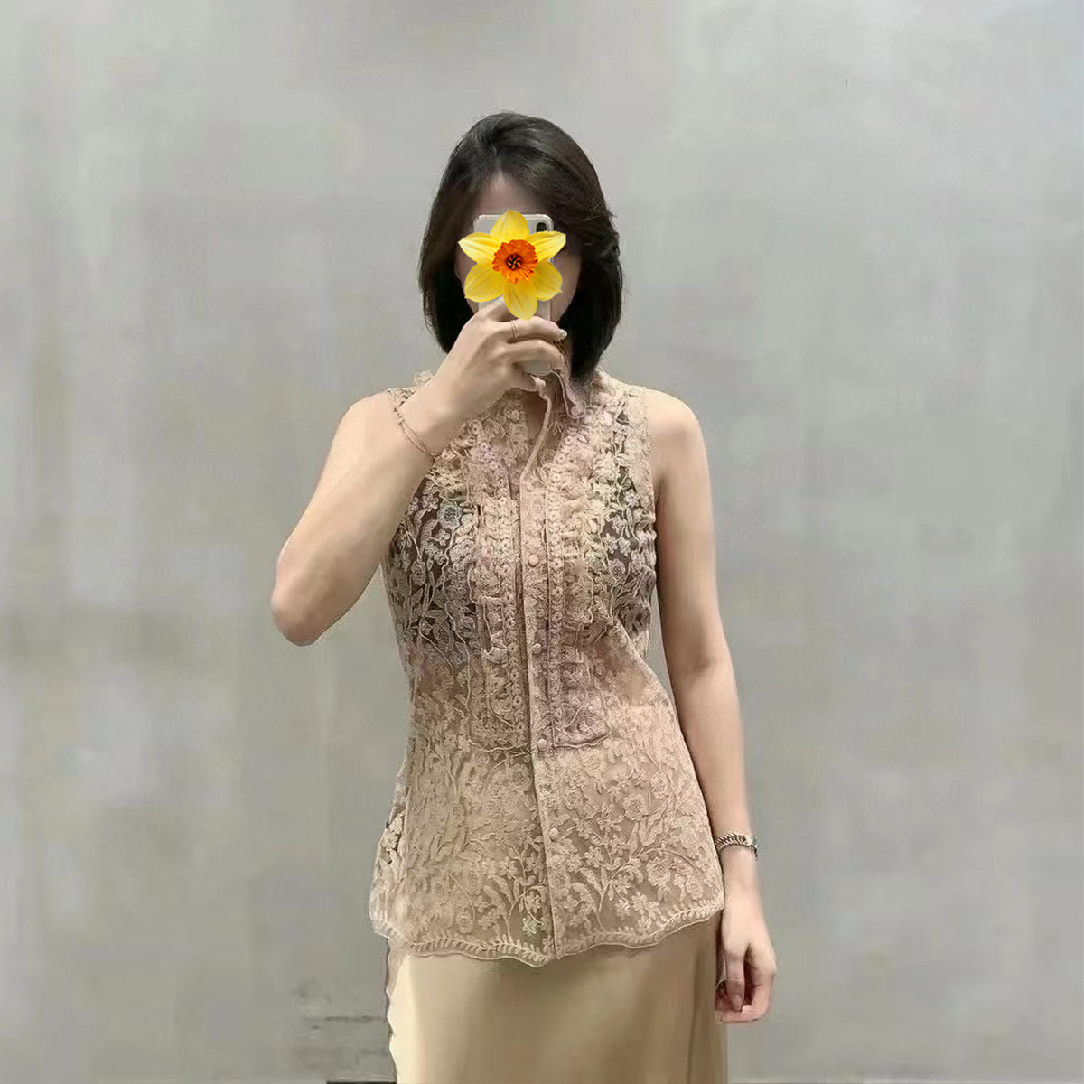 直筒轻奢纽扣无袖其他木耳边衬衫