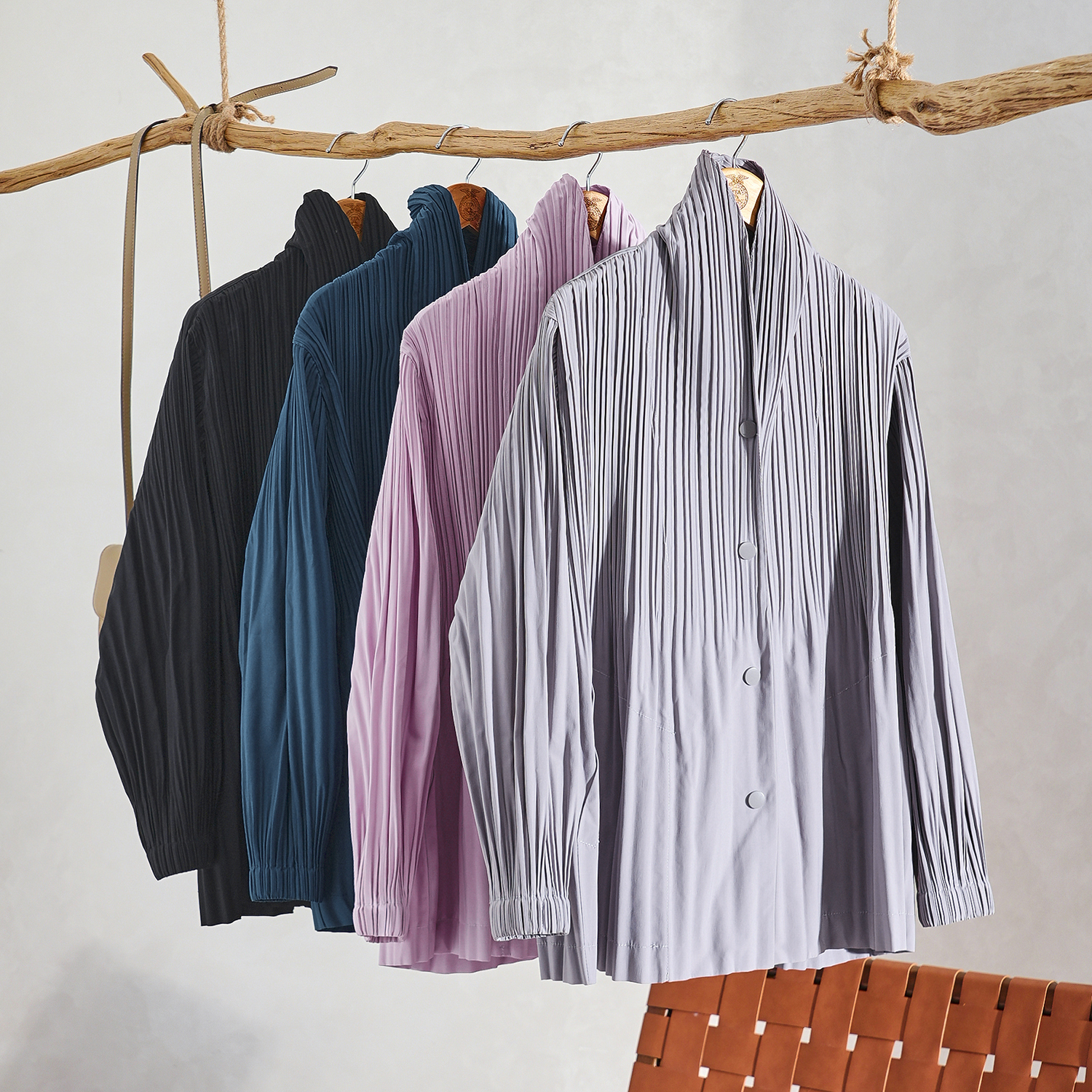 青果领松身长袖衬衣外套