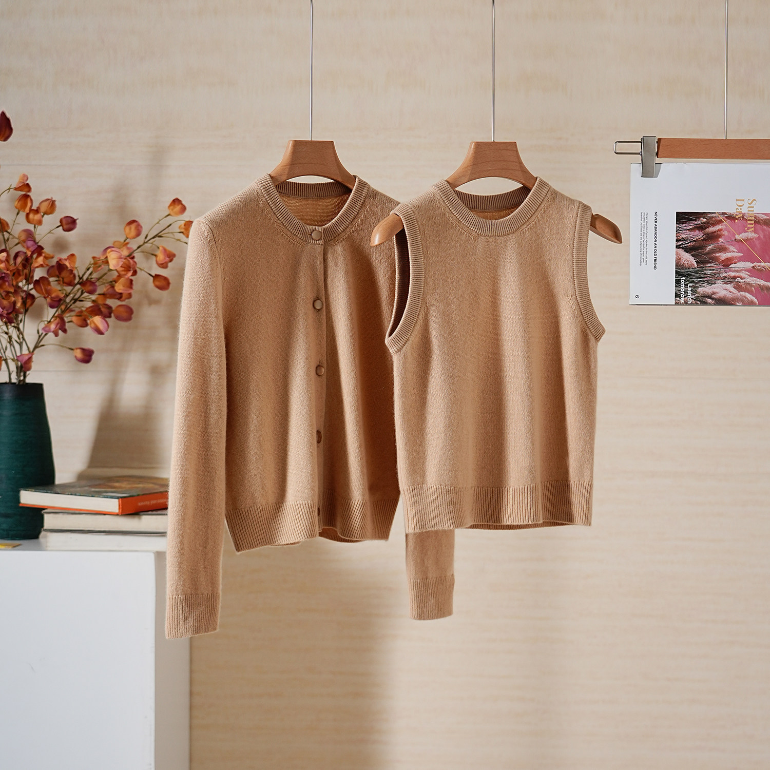 YongLeap柜品纯色山羊绒针织开衫