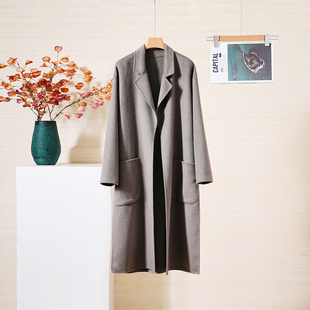 YongLeap柜品秋冬新品 气质高级灰手工内缝线双面毛呢山羊绒大衣女
