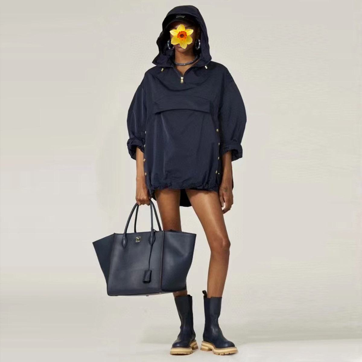 长袖连帽中长款轻奢口袋风衣