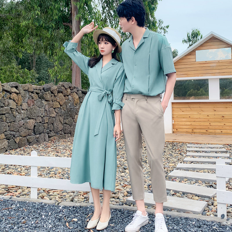 情侣装夏装2024夏季潮流新款小众设计感套装男女一衣一裙网红衬衫