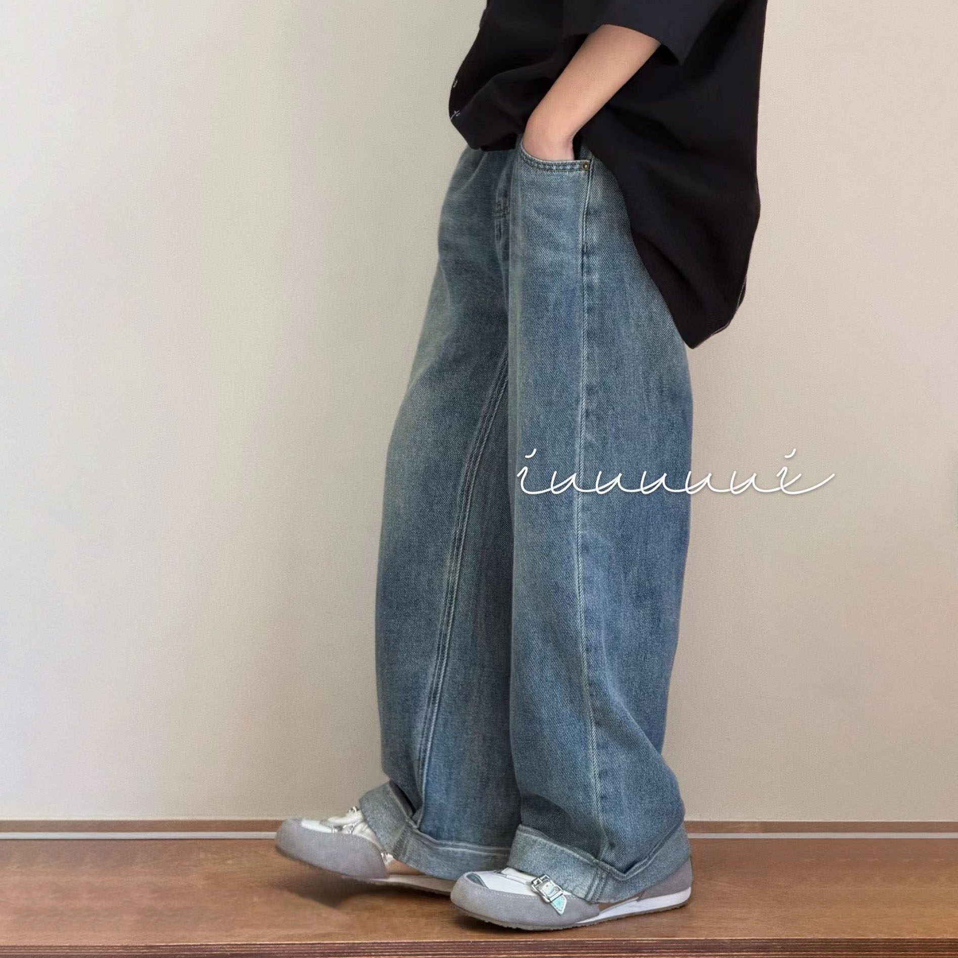 男女童复古牛仔裤春秋薄款街舞水洗做旧儿童装中大童直筒裤长裤子