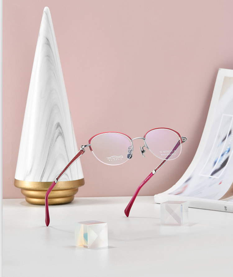 浩无界近视眼镜架纯钛超轻文艺女款眼镜半框H1009+法国防蓝光