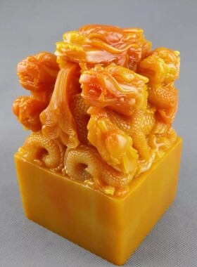 仿古寿山石九龙玉玺印章摆件神龙宝印龙印工艺品居家办公室摆设