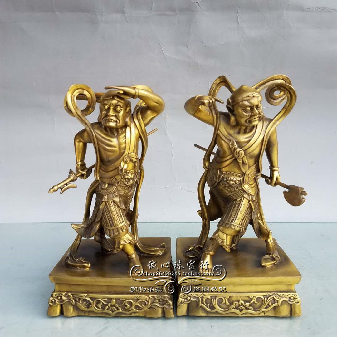 纯铜哼哈二将千里眼顺风耳妈祖左右护法镇宅招财家居门神像摆件