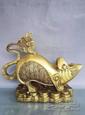 纯铜老鼠摆件聚宝盆鼠招财风水生肖鼠金钱元宝福鼠家居装饰品