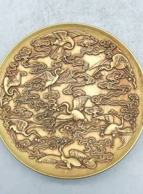 仿古铜器铜碟高浮雕飞龙碟八仙碟万福碟五福碟龙凤碟摆件收藏品