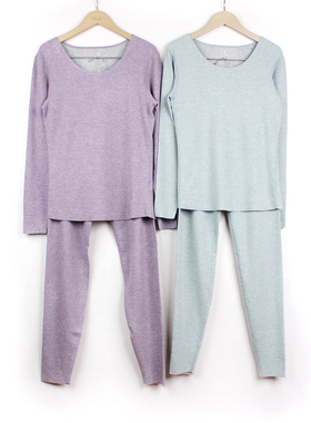 清仓伊尚杰女圆领长袖保暖内衣套装加厚透气打底棉毛衫秋冬Z61501