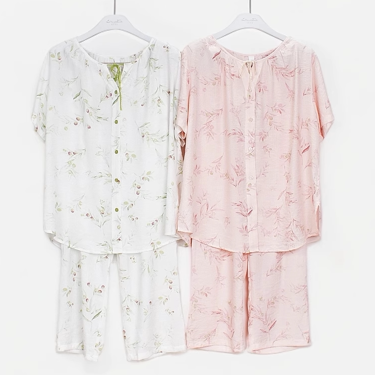 XS家族2025夏季家居服女款梭织七分裤套装睡衣HW1097
