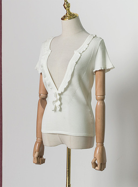 杰西卡专柜正品800气质大V领菲边女针织衫jessica26315A