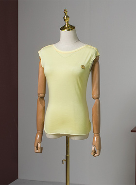 皇冠西西夏季美式复古一字领街头时尚无袖超薄女T恤背心V62364