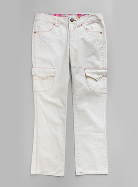 皇冠西西480春秋款美式复古纯色显瘦绣花直筒工装裤休闲裤V72723