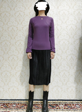 皇冠西西艾碧素潮流修身时尚圆领简约长袖T恤女184164