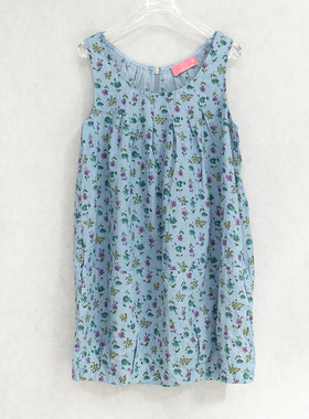 皇冠西西夏季复古舒适宽松无袖背心裙纯棉田园碎花连衣裙女W13574