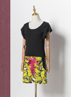 美式复古威莎夏港风圆领女香蕉拼接连衣裙590专柜正品W13477