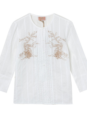 西O 氧气专柜折扣美式复古褶皱绣花菲边衬衫V62537 V62533