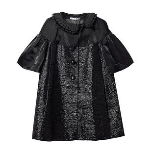 杰西卡复古拼接烫料喇叭分袖 宽松风衣外套女大衣3450Jessica28439