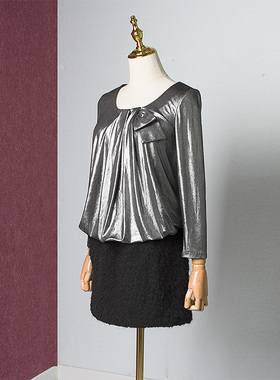 美式复古杰西卡旗下威莎专柜790烫银拼接修身假两件连衣裙D05171