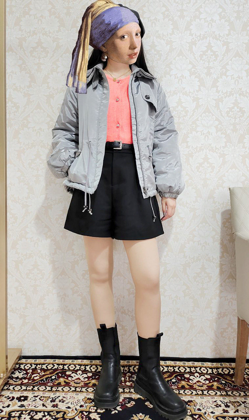 皇冠西西杰西卡潮流休闲翻领纯色光泽棉服外套274694