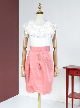 皇冠西西杰西卡红洋气蕾丝荷叶边收腰拼接女花苞连衣裙81337D