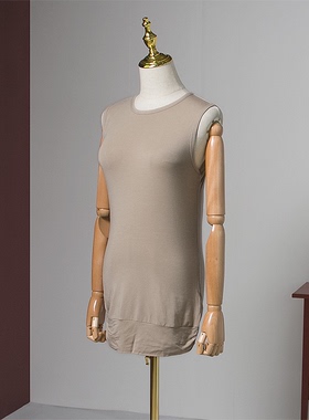 皇冠西西艾碧素通勤修身简约纯色露背圆领无袖T恤背心18246B