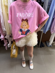 纯棉印花宽松甜美加大圆领上衣T恤2022 2026新款 韩系春夏季