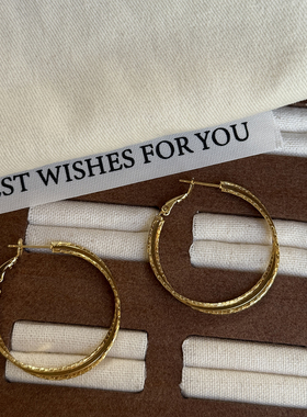 简约素圈耳环金色双层圆环耳饰气质高级感时尚显脸小耳坠复古潮