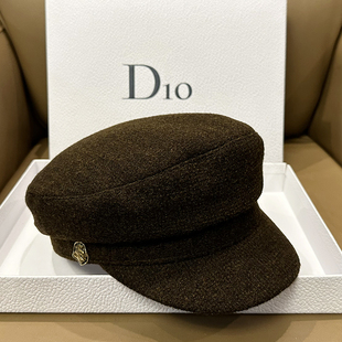 韩国百搭气质鸭舌帽平顶复古秋冬报童帽洋气画家帽英伦百搭金扣潮