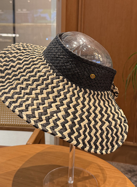 夏季大沿可折叠空顶帽子女黑色度假大沿沙滩帽气质优雅遮阳防晒女