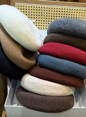 秋冬纯色羊毛贝雷帽羊绒毡帽百搭显脸小英伦南瓜帽棕色简约蓓蕾帽