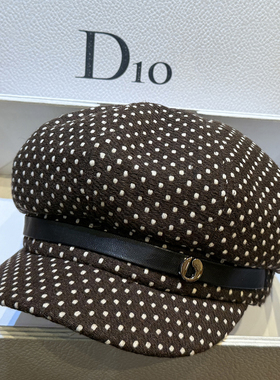 秋冬时尚百搭波点八角帽黑色显脸小鸭舌帽圆点潮流报童画家帽皮带