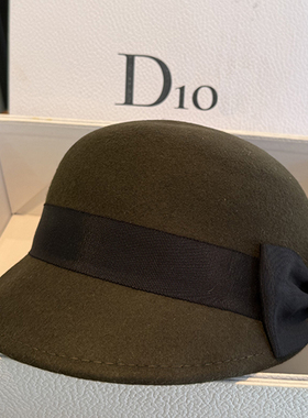 羊毛蝴蝶结马术帽显脸小骑士帽澳洲羊毛鸭舌帽逛街蓓蕾帽气质保暖