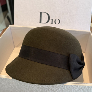 羊毛蝴蝶结马术帽显脸小骑士帽澳洲羊毛鸭舌帽逛街蓓蕾帽气质保暖