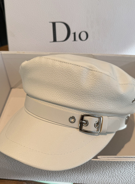 秋冬PU皮帽子女时尚百搭白色鸭舌帽皮带显脸小报童帽平顶八角帽潮