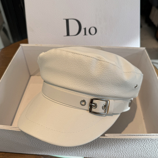 秋冬PU皮帽子女时尚 百搭白色鸭舌帽皮带显脸小报童帽平顶八角帽潮